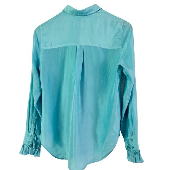 J. Crew Collection Ruffle Shirt In Garment Dyed Blue 100% Silk Size 0 - Picture 2 of 10